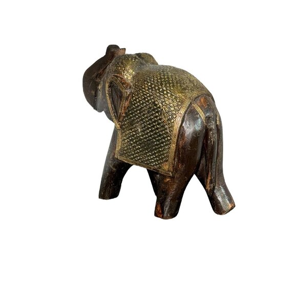 Hand Carved Wooden Elephant Brass Metal blanket Nails for Tusks Brass Metal Eyes - Picture 5 of 11